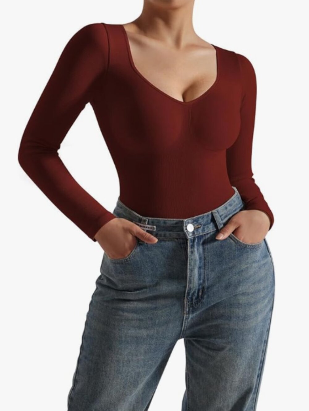 V Neck Long Sleeve tummy control Bodysuit